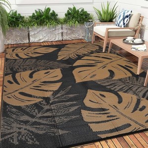 Waterproof Outdoor Reversible Rug, Boho Leaves Plastic Straw Mat for Patio, RV, Deck, or Beach - 1 of 4