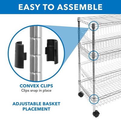 Silver 3-Tier Steel Rolling Utility Cart with Lockable Wheels
