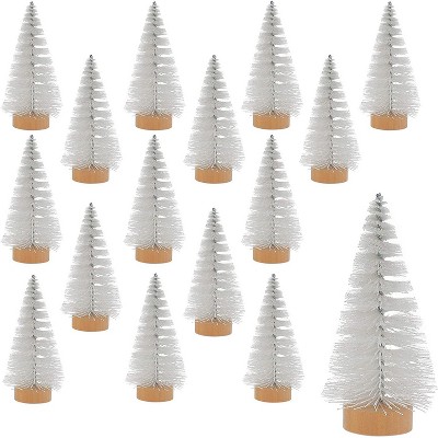 Okuna Outpost 16 Pack Mini Pine Christmas Trees with Snow for Christmas Decorations, 3.9 in