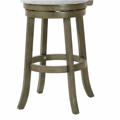Transitional Gray Swivel Bar Stool in Solid Wood with Carved Back