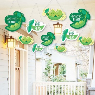 Big Dot of Happiness Hanging Double the Fun - Twins Two Peas in a Pod - Outdoor Hanging Decor - Baby Shower or 1st Birthday Party Decor - 10 Pieces