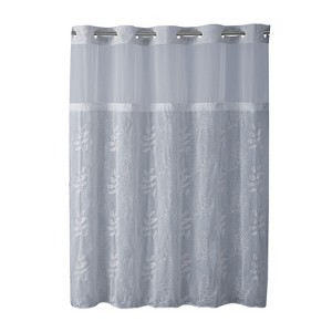 Hookless Palm Leaves Shower Curtain with Liner Dusty Blue