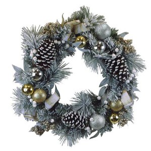 Old World Christmas Decorative Faux Wreath, Silver & Gold Frosted Fir, 24in - 1 of 3