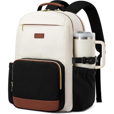 Attop Laptop Backpack for Women with Pouch Pocket for Large Capacity Cup,15.6 Inch Laptop Computer Bag Beige