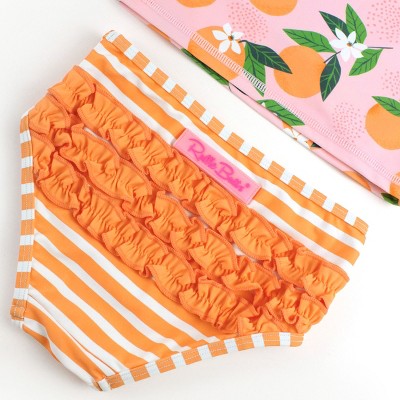 RuffleButts Girls Long Sleeve Zipper Rash Guard Bikini - Orange You The Sweetest, Size: 6 — фото 4