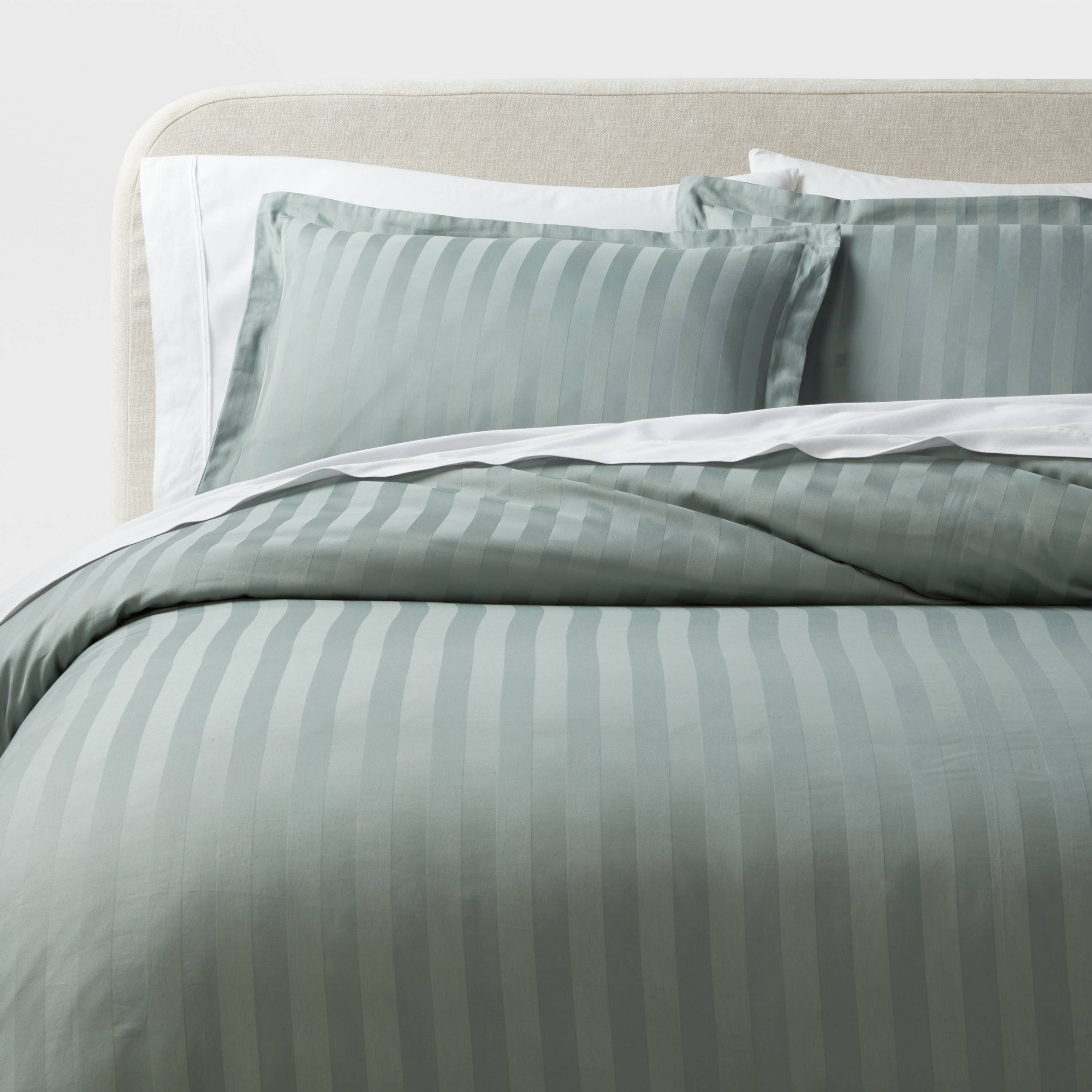 3pc King Luxe Striped Damask Duvet Cover and Sham Set Light Teal Green - Threshold™