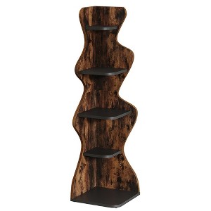 Resenkos Bookshelf, Bookcase Standing Shelf Unts,69" Wood Bookshelf, 5-Tier Corner Shelf Storage Plant Stand,Brown - 1 of 3
