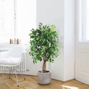 Artificial Ficus Tree, Lush Faux Plant with Black Pot, 2-Trunk Fake Indoor Outdoor Decor - 1 of 4
