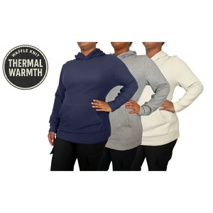 Blue Ice Women's Loose Fit Waffle Knit Thermal Pullover Hoodie -3 Pack - 1 of 3