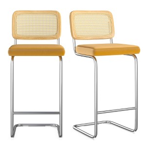 AZL1 Life Concept Dining Sets Set of 2 Upholstered Velvet Barstools with Rattan Back Stools Armless Bar for Kitchen Island, Yellow, 18.9"*17.7"*42.5" - 1 of 4
