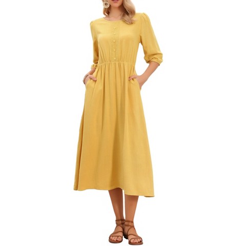 Женские платья INSPIRE CHIC Women's Boho Crochet Panel 3/4 Sleeve Casual Beach Maxi Dresses Medium Yellow