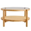 CENGHU Modern Simple Round Double-Layer Coffee Table, Solid Wood Glass Desktop Tea Table Rattan Woven, Side Table for Living Room, Natural - 4 of 4