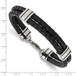 Chisel Stainless Steel Polished Braided 2 Strand Black Braided Leather 9" Bracelet - 1 of 4