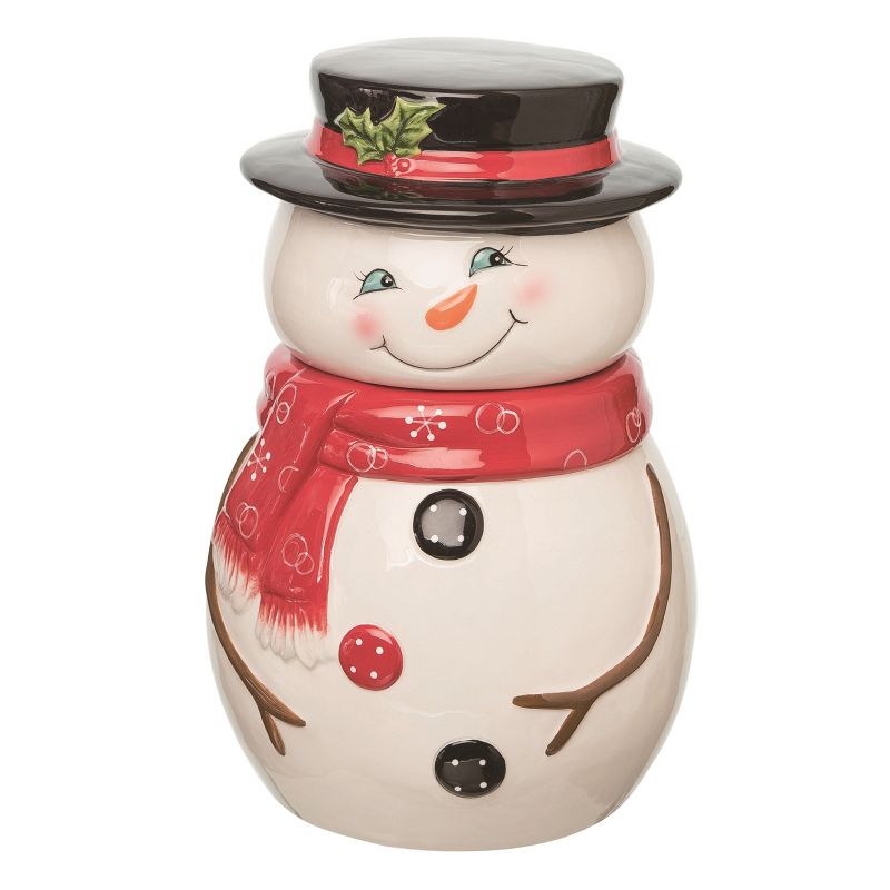 Transpac Dolomite 10.5 in. Multicolor Christmas Sweet Snowman Cookie Jar, 1 of 2