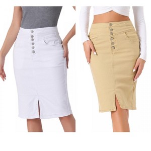 INSPIRE CHIC Women's High Waist Split Hem Casual Denim Pencil Skirt 2 Packs - 1 of 4