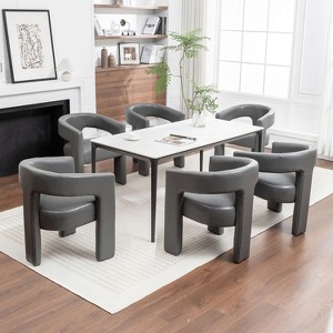 SEYNAR Modern Glam PU Leather Upholstered Dining Chair, Open-Back Accent Chair Set of 6 - 1 of 4
