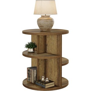 23.6-Inch Round End Table, 3-Tier Side Table with Storage Shelf, Farmhouse Nightstand Between Couches - 1 of 4