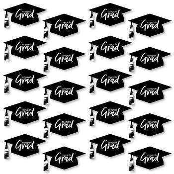 Big Dot of Happiness Black and White Graduation Hat Decorations - DIY Large Party Essentials - 20 Count
