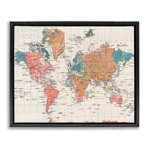 Stupell Industries Detailed Boho World Map Floating Frame Canvas Art, Black, 21" x 17" - 1 of 4