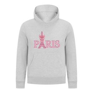 Everyday Kids Paris Bow Girls Pullover Hoodie – Pink Eiffel Tower City Graphic Sweatshirt - 1 of 4