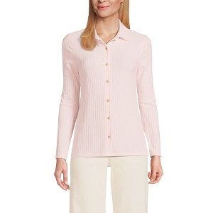 Lands' End Women's Long Sleeve Wide Rib Button Front Polo - 1 of 4