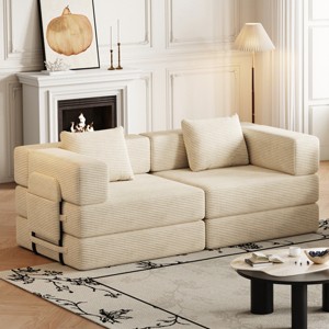 72.4" Convertible Corduroy Sofa Bed with Storage Pockets,2-Seat 4-Seat Folding Sleeper Couch for Living Room,Bedroom-Baofuwish - 1 of 4