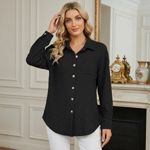 Women's Textured Button-Down Shirt, Oversized Pocketed Long Sleeve