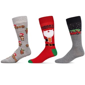 MeMoi Men's 3 Pair Pack Holiday Novelty Crew Socks Black 10-13 - 1 of 4