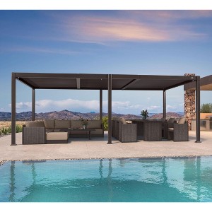 Purple Leaf Louvered Pergola with Retractable Roof, Adjustable Aluminum Hardtop Gazebo for Patio - 1 of 4