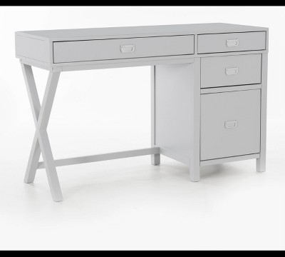48" White Campaign Style Desk with Gold Hardware and Storage