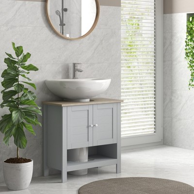 Gray MDF Pedestal Sink Cabinet with Adjustable Shelf