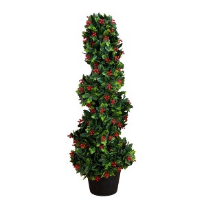Nearly Natural 3' UV Resistant Pre-Lit Artificial Holly Berry