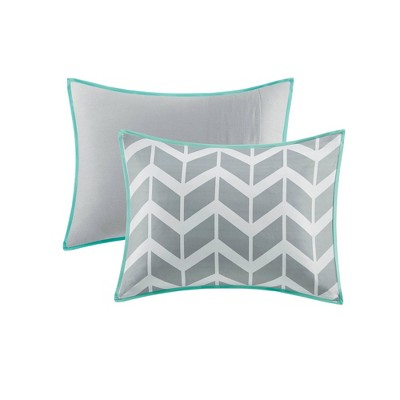 Teal and Gray Microfiber Twin Reversible Comforter Set