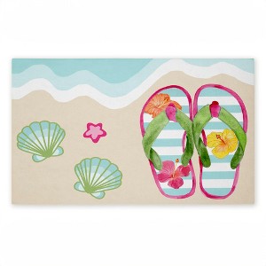 Stupell Industries Flip Flops on Beach Shore Printed Outdoor Door Mat, design by Audrey Jeanne Roberts, 18"x30" - 1 of 4