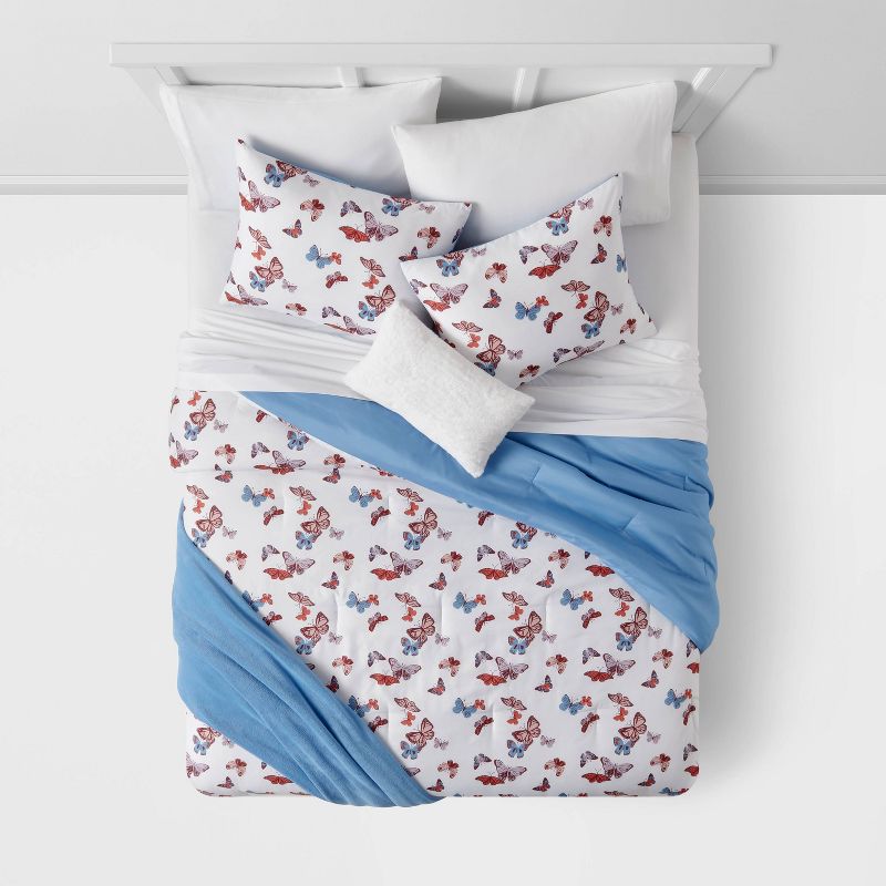Butterfly Print Microfiber Decorative Bed Set with Throw Blue/Red/White - Room Essentials™, 3 of 8