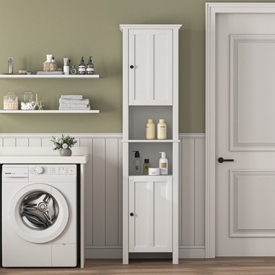 VYNXARIA Elegant Tall Bathroom Floor Storage Cabinet with Adjustable Shelves