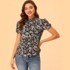 Allegra K Women's Ruffled Neck Chiffon Frill Trim Short Sleeve Floral Print Blouse Tops - image 2 of 4