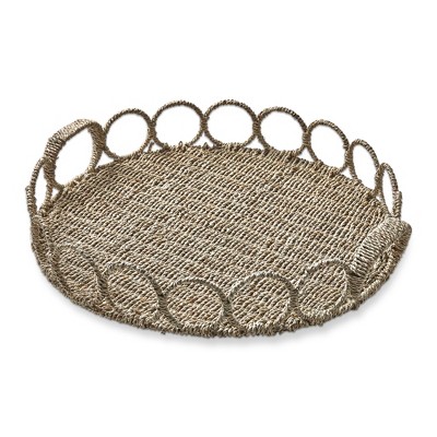 TAG Natural Seagrass Link Round Serving Decorative Tray with Handles, 21 inch