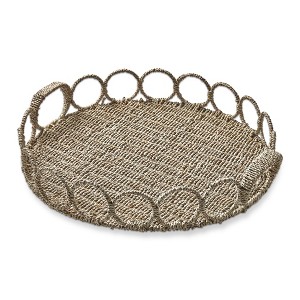 TAG Natural Seagrass Link Round Serving Decorative Tray with Handles, 21 inch - 1 of 2