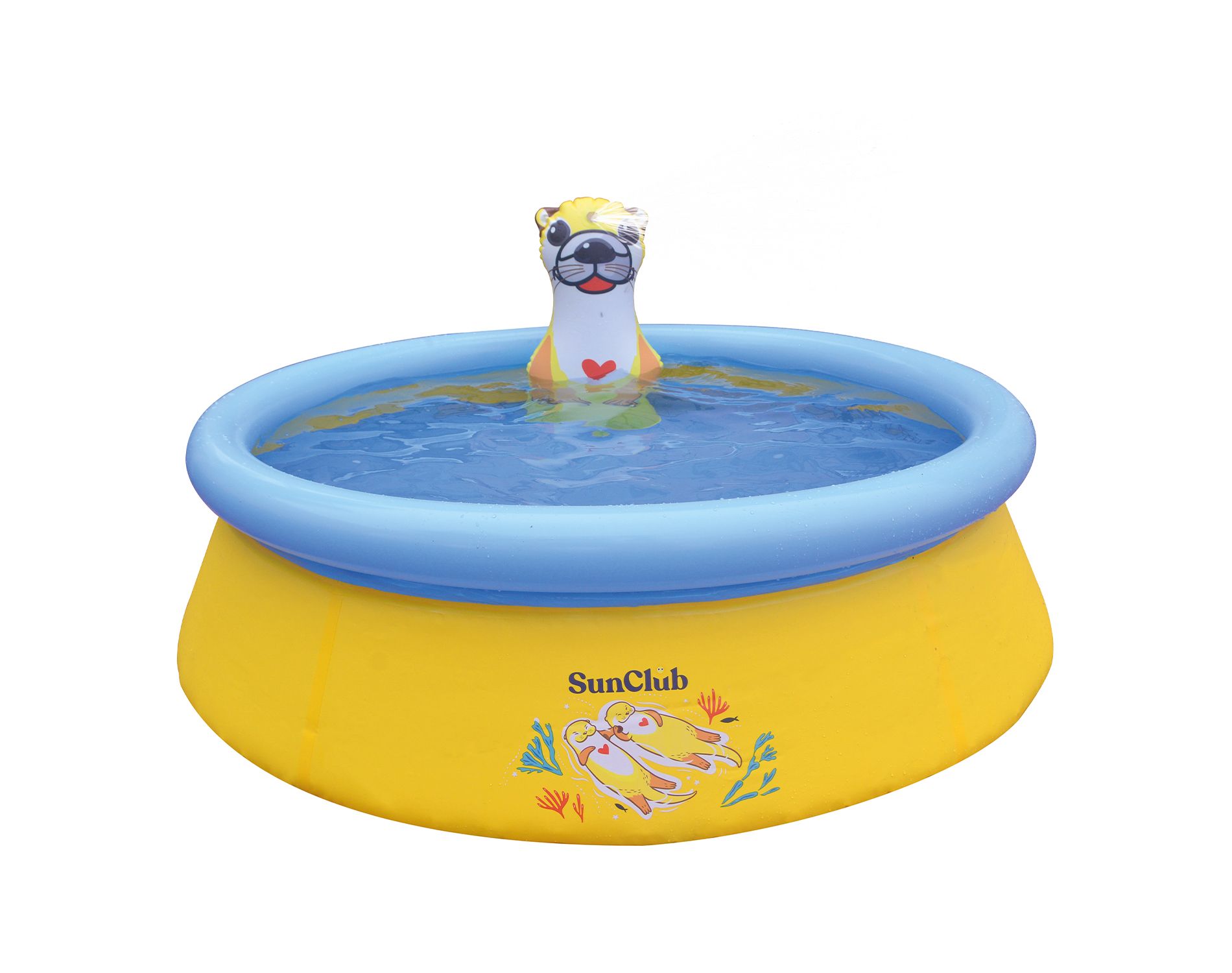 JLeisure Sun Club 12011 5 Foot x 16.5 Inch 1 to 2 Person Capacity Sea Otter Spray 3D Kids Outdoor Above Ground Inflatable Kiddie Swimming Pool, Yellow