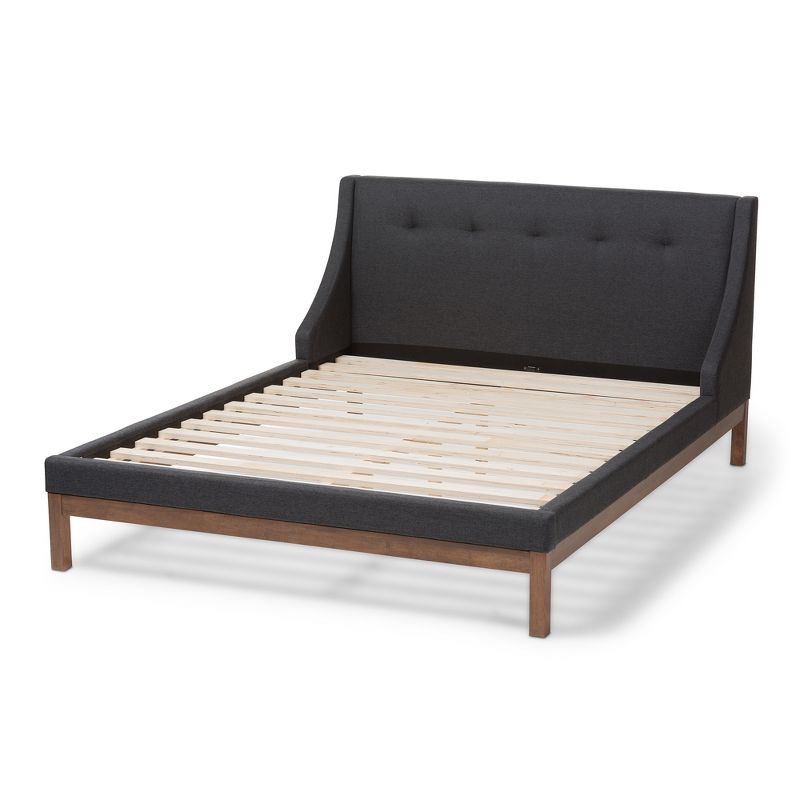 Louvain Modern and Contemporary Fabric Upholstered Walnut - Finished Platform Bed Dark Gray - Baxton Studio, 4 of 9