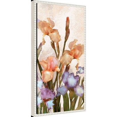 Vertical Botanical Irises Canvas Print with White Frame