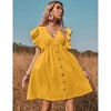 Women's Flutter Sleeve Mini Dress Button Detail Babydoll Sundress Casual Summer Dress - 4 of 4