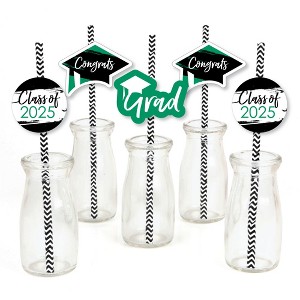 Big Dot of Happiness Green 2025 Graduation Paper Straw Decor - Party Striped Decorative Straws - Set of 24 - 1 of 4