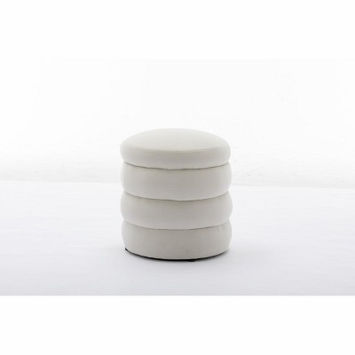 FURNIinspire Ottomans and Benches Velvet Storage Ottoman with Wooden Shelving Simple Design for Living Room and Bedroom, White, 17.1"*17.1"*18.9"