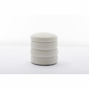 FURNIinspire Ottomans and Benches Velvet Storage Ottoman with Wooden Shelving Simple Design for Living Room and Bedroom, White, 17.1"*17.1"*18.9" - 1 of 4