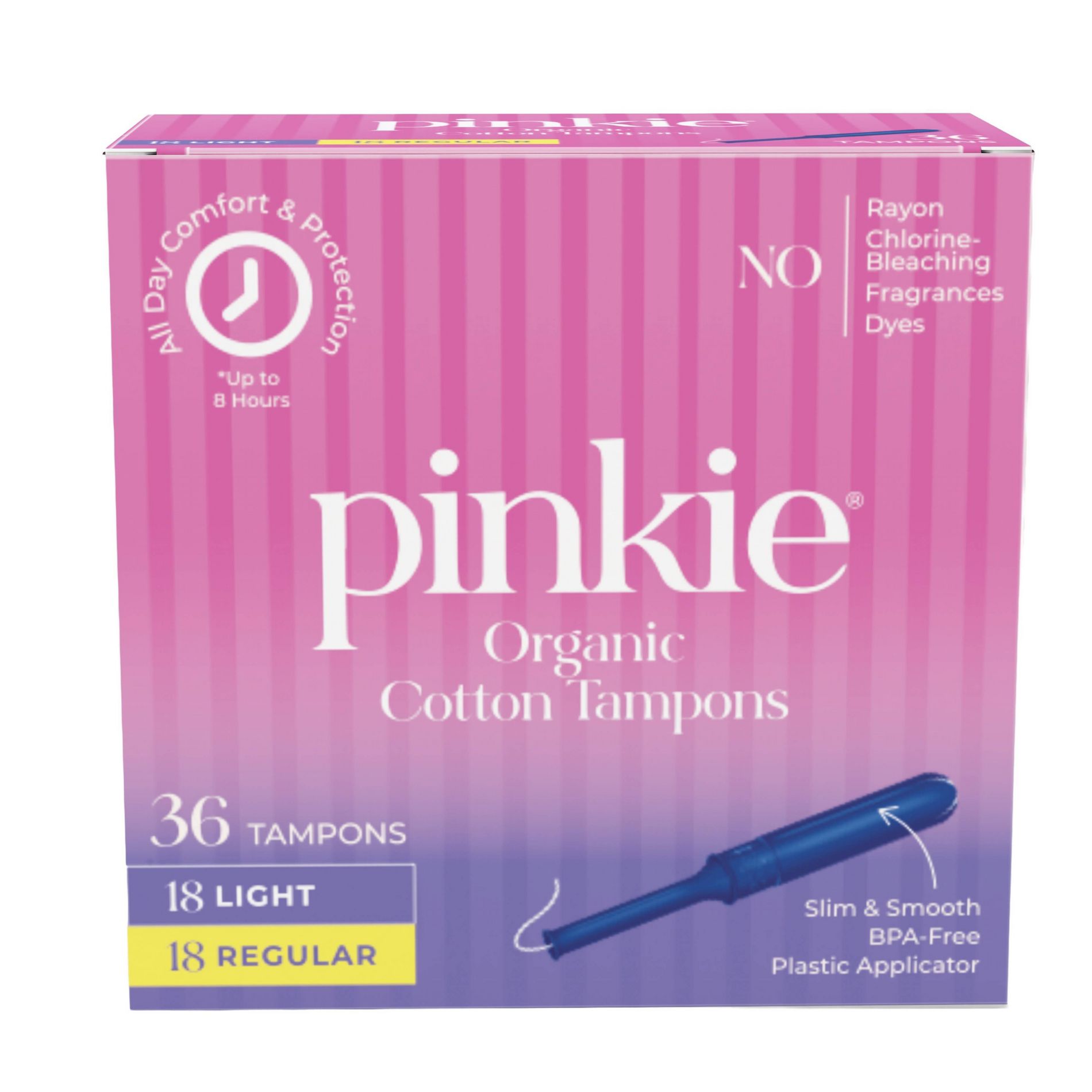 Pinkie Tween & Teen Organic Cotton Tampon Multipack - Light & Regular Absorbency - 36ct