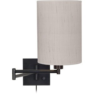 Franklin Iron Works Modern Swing Arm Wall Lamp Espresso Bronze Plug-In Light Fixture Ivory Linen Cylinder Shade Bedroom Bedside - 1 of 4