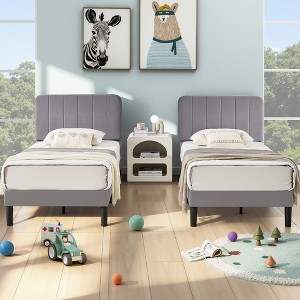 VECELO Velvet Upholstered Platform Bed Frame with Adjustable Headboard, Sturdy Wood Slat Support, No Box Spring Required - 1 of 4