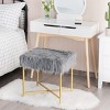 Costway Faux Fake Fur Stool Ottoman Footrest Stool Decorative with Metal Legs GreyPinkWhite - 2 of 4